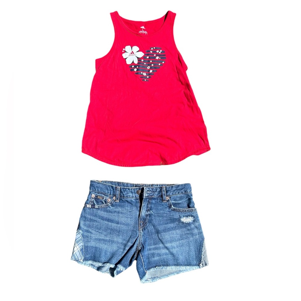 Adidas Red Tank w/Curve Sz L (14) & Polo Cottage Blue Shorts Sz 14 Retail $85